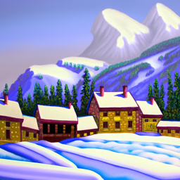 An Oil Painting of a Snowy Mountain Village
