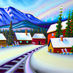 An Oil Painting of a Snowy Mountain Village