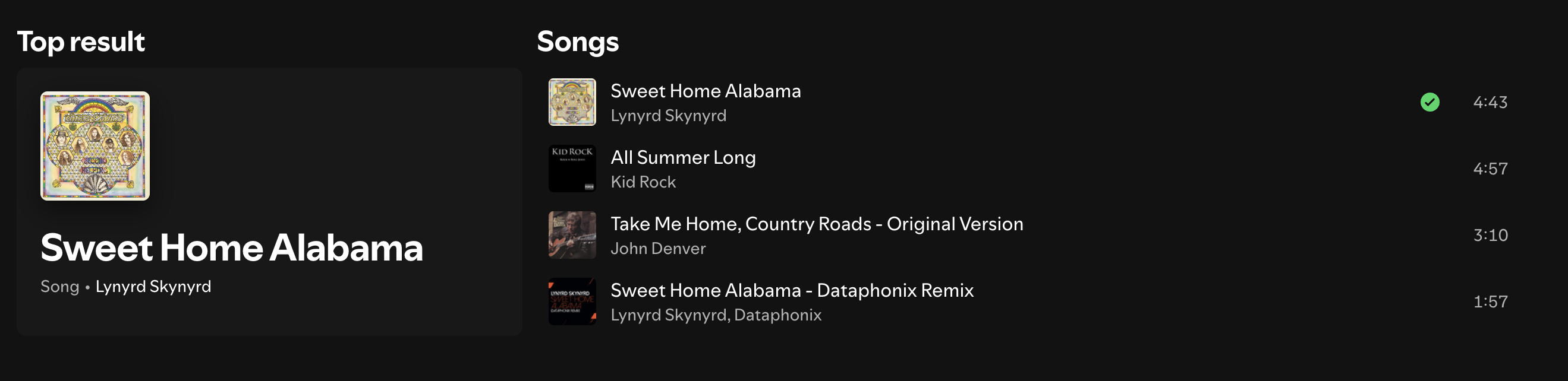 Sweet Home Alabama 43 seconds